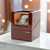 Single Watch Winder in Oak color with See-Through Window - Showcase Your Watch
