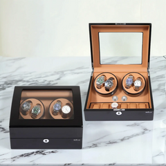 4 Watch Winders + Extra 6 Watch -opslag - Georganiseerd in een klassieke stijl met een helder venster