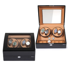 4 watch winders + extra 6 watch storage - organized in a classic style with a clear window