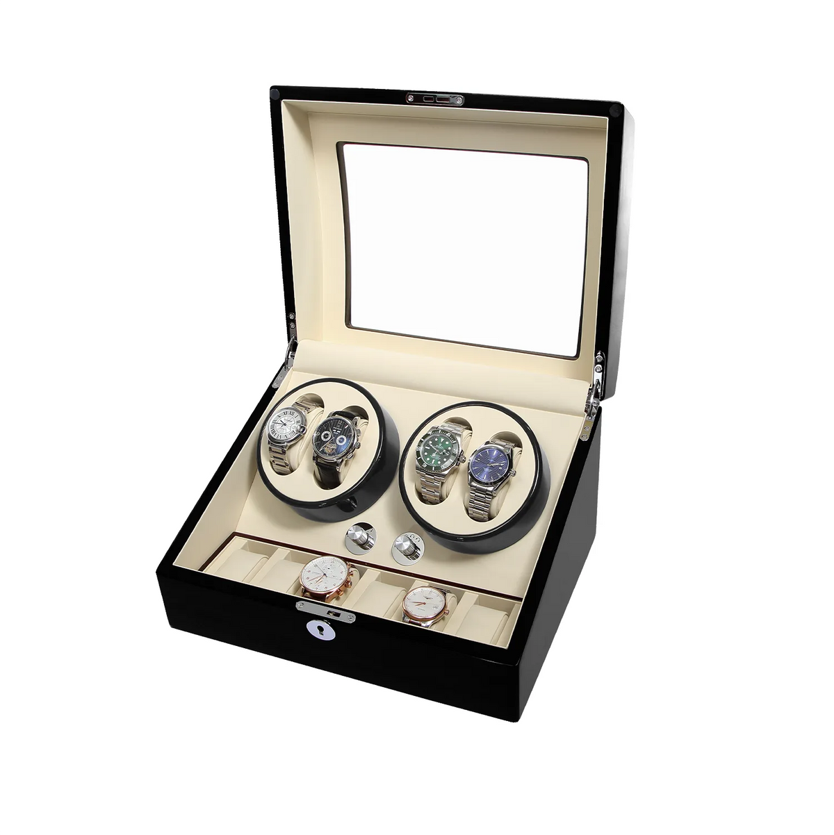 4 watch winders + extra 6 watch storage - organized in a classic style with a clear window