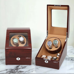 2 Watch Winders + Extra 3 Watch Storage - منظم بأسلوب كلاسيكي مع نافذة واضحة