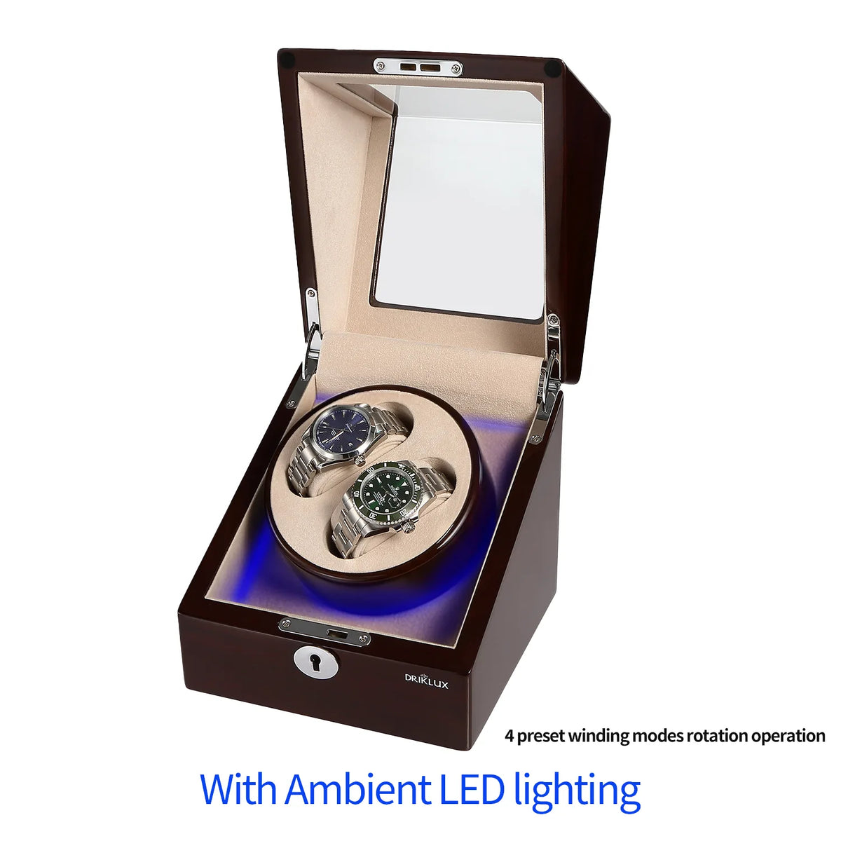 Envernadora de doble reloj con ventana transparente en color de roble