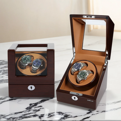 Double Watch Winder met helder venster in eiken kleur