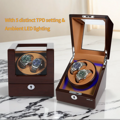 Envernadora de doble reloj con ventana transparente en color de roble