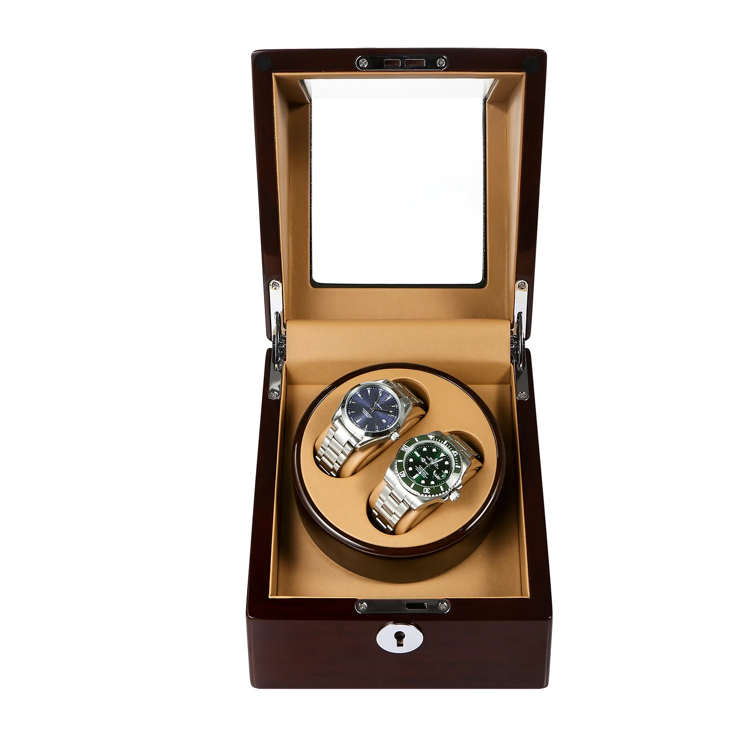 Window Disc Watch Double Watch Winder with clear Window In Oak Color – Driklux