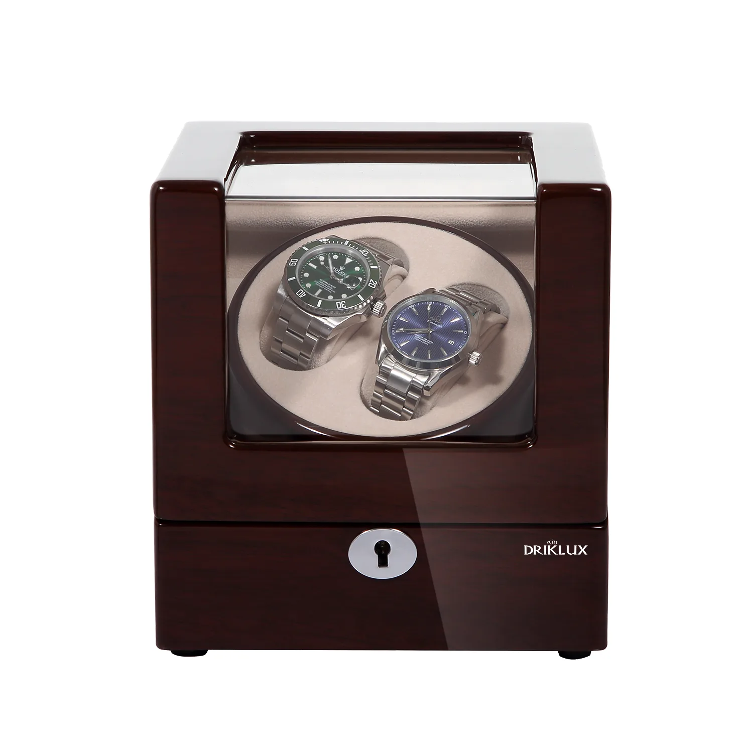 Window Disc Watch Double Watch Winder with clear Window In Oak Color – Driklux