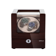 Double Watch Winder with clear Window In Oak Color