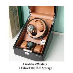 2 watch winders + extra 3 watch storage - organized in a classic style with a clear window