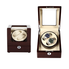 Double Watch Winder with clear Window In Oak Color