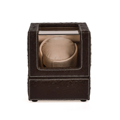 Single Watch Winder In Ostrich leather texture With See-Through Window - Showcase Your Watch