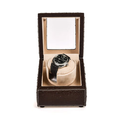 Single Watch Winder In Ostrich leather texture With See-Through Window - Showcase Your Watch