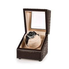 Single Watch Winder In Ostrich leather texture With See-Through Window - Showcase Your Watch