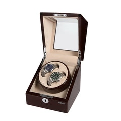 Double Watch Winder with clear Window In Oak Color