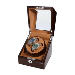 Double Watch Winder with clear Window In Oak Color