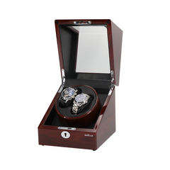 Double Watch Winder with clear Window In Oak Color