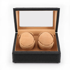 Double Watch Winders In Ostrich leather texture With Clear Window