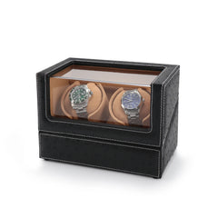 Double Watch Winders In Ostrich leather texture With Clear Window