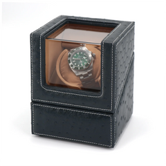 Single Watch Winder In Ostrich leather texture With See-Through Window - Showcase Your Watch