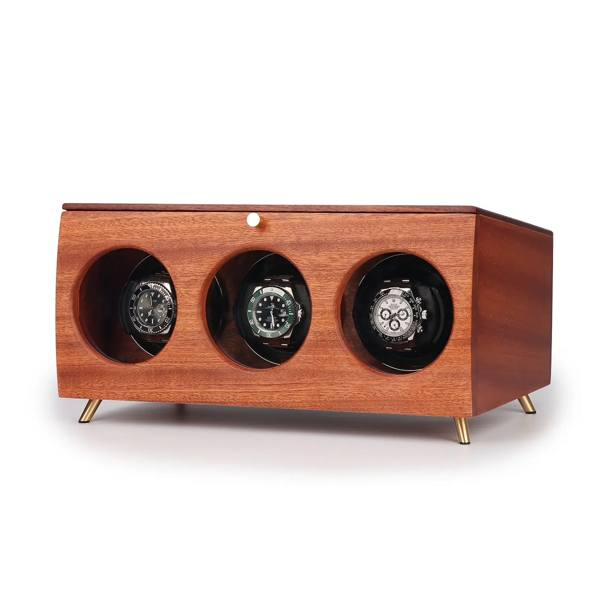 Triple Wood Watch Winders For Automatic Watches - Winder On Watch