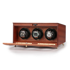 Triple Wood Watch Winders For Automatic Watches - Winder On Watch