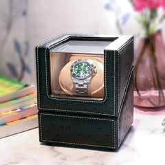 Single Watch Winder In Ostrich leather texture With See-Through Window - Showcase Your Watch