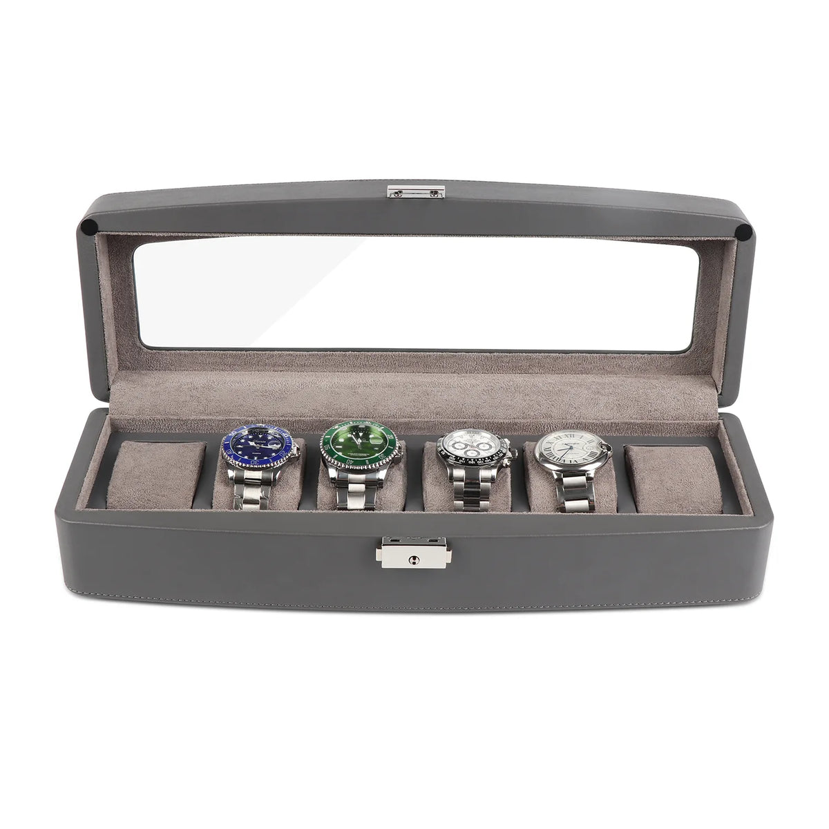 Luxury Leather 6 Boîte de montre avec couvercle en verre - Mettez en vedette vos montres de marque