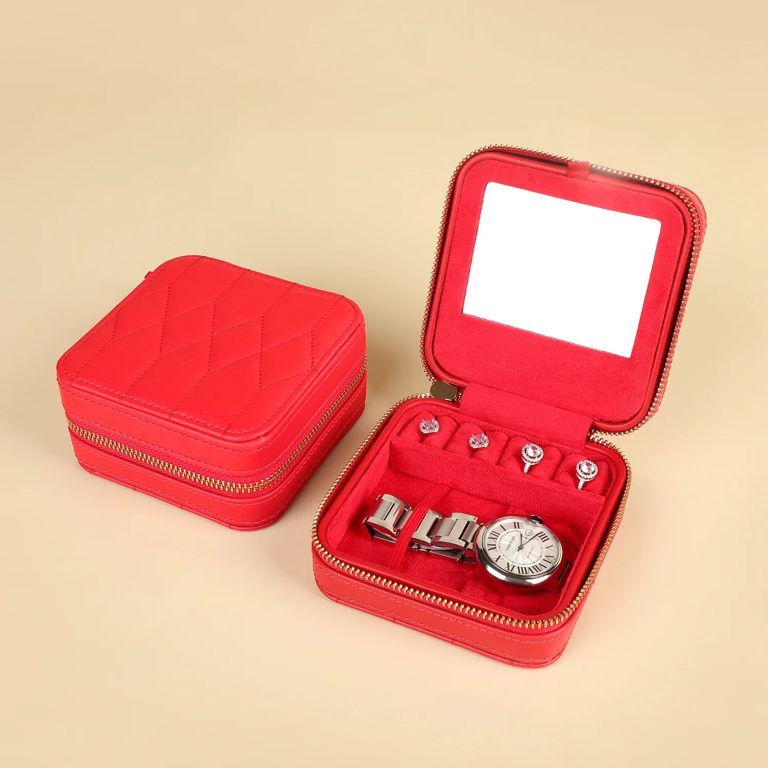 Small Watch Case Compact 1-Watch Travel Case with Mini Jewelry Organizer - Stylish Prot ...