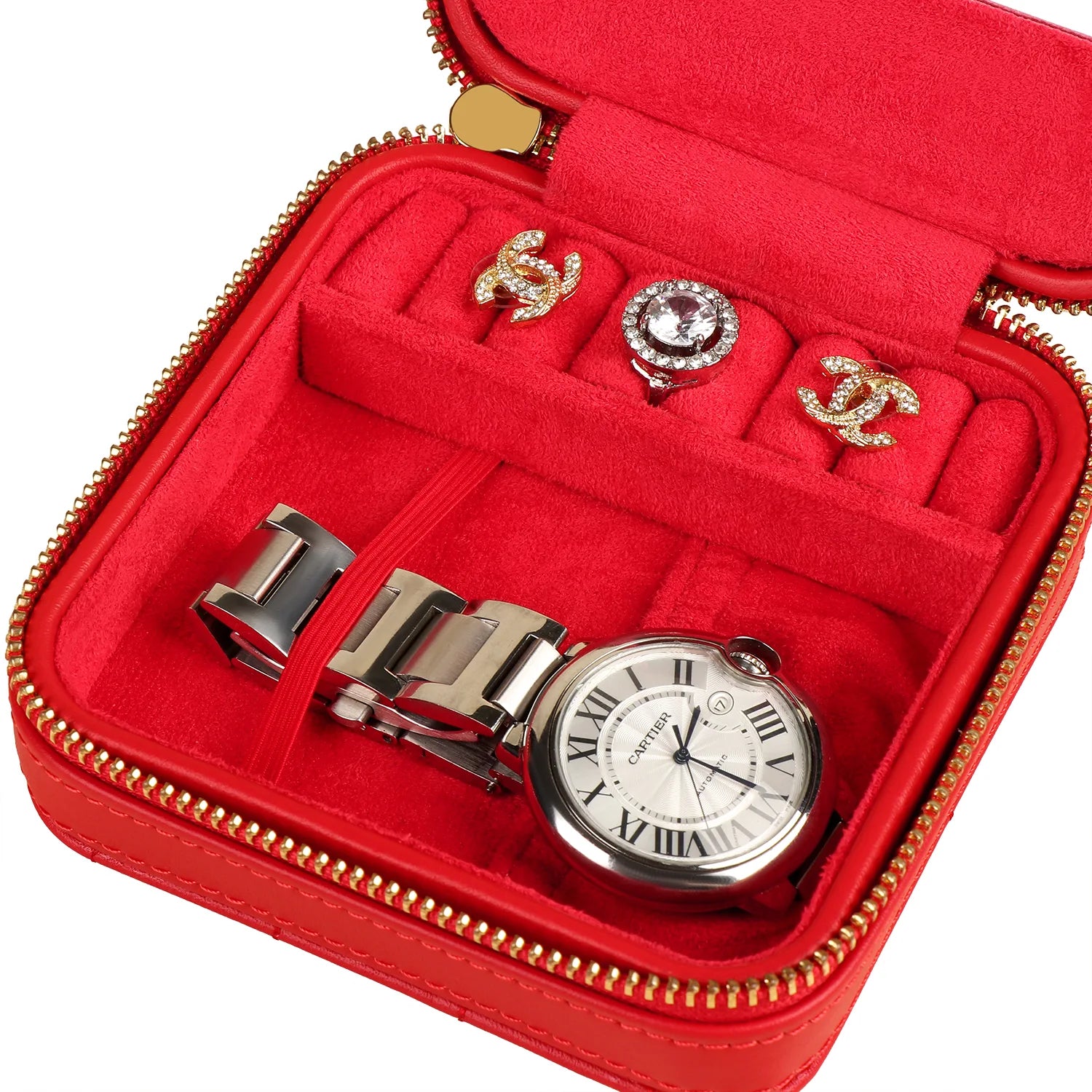 Small Watch Case Compact 1-Watch Travel Case with Mini Jewelry Organizer - Stylish Prot ...
