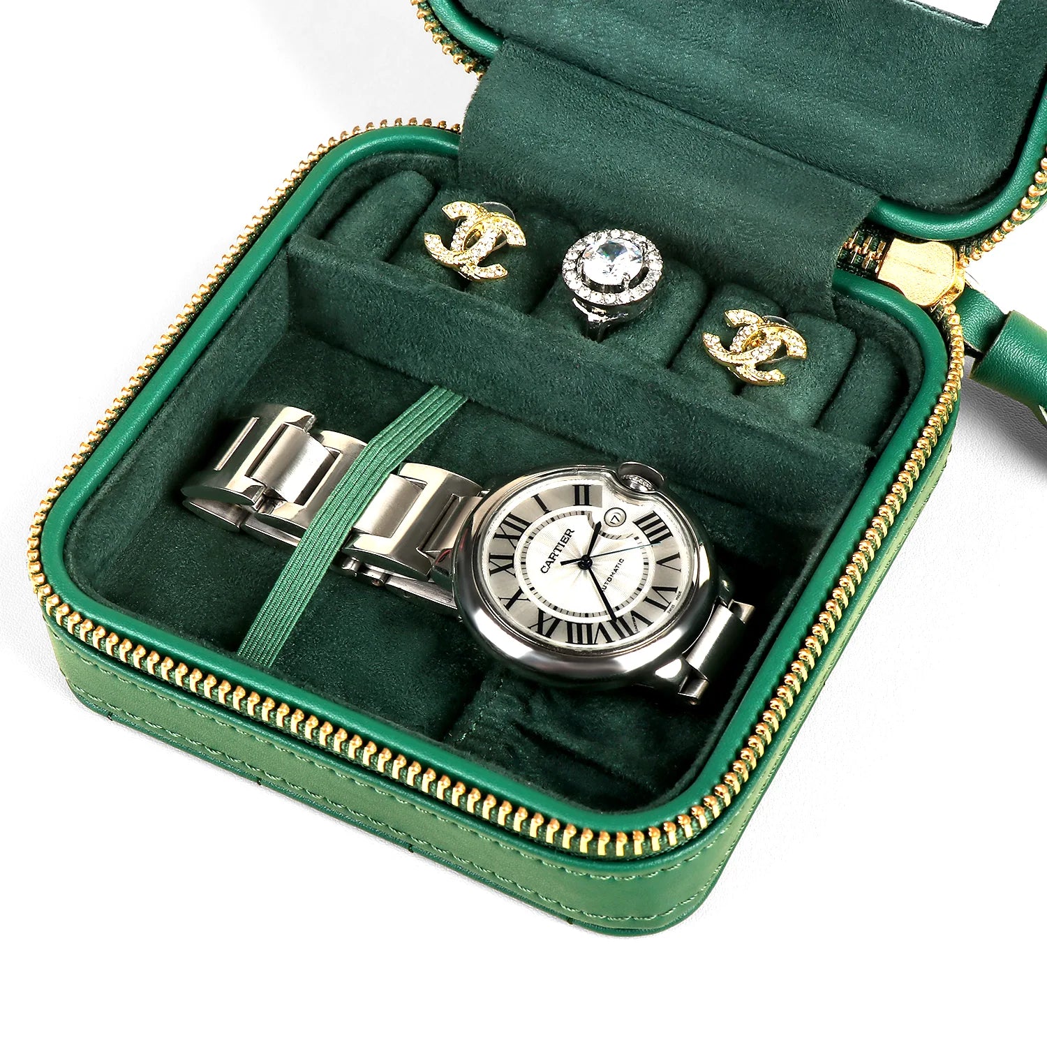 Small Watch Case Compact 1-Watch Travel Case with Mini Jewelry Organizer - Stylish Prot ...