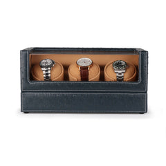 Triple Watch Winders In Ostrich leather texture With Clear Window