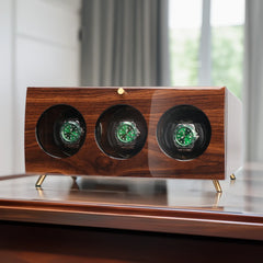 Triple Wood Watch Winders For Automatic Watches - Winder On Watch