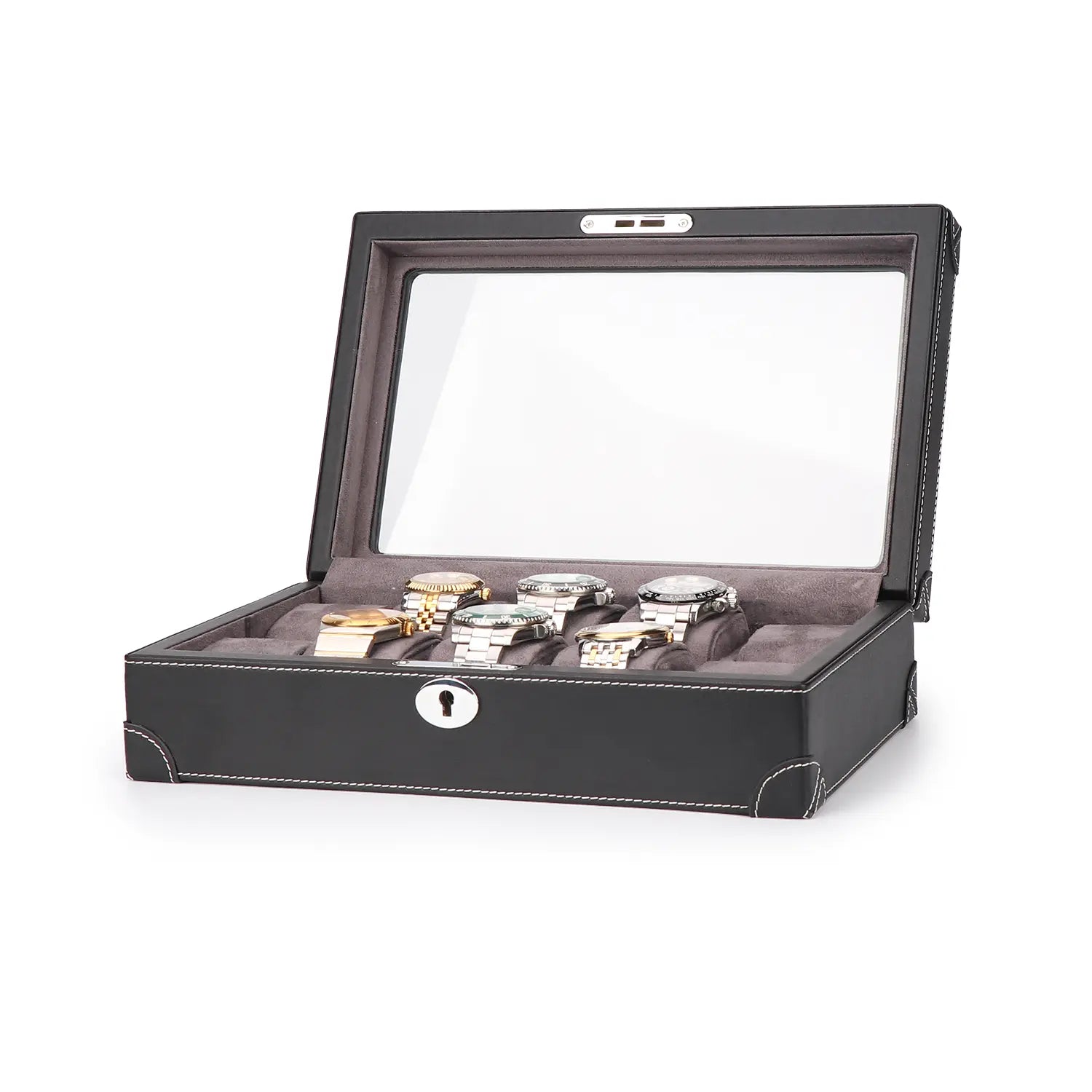 Watch Box Window Display Luxury Leather Finish 10-Watch Window Box - Ideal Gift for Watch Lover ...