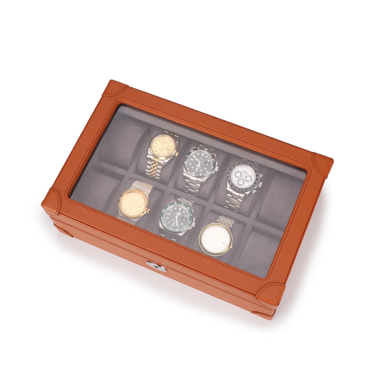 Watch Box Window Display Luxury Leather Finish 10-Watch Window Box - Ideal Gift for Watch Lover ...