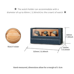 Triple Watch Winders In Ostrich leather texture With Clear Window