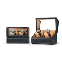 Double Watch Winders In Ostrich leather texture With Clear Window