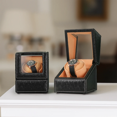 Single Watch Winder In Ostrich leather texture With See-Through Window - Showcase Your Watch