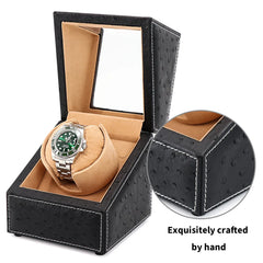 Single Watch Winder In Ostrich leather texture With See-Through Window - Showcase Your Watch