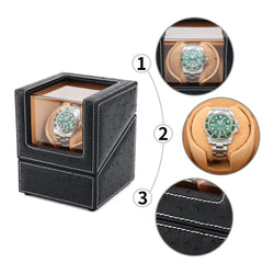 Single Watch Winder In Ostrich leather texture With See-Through Window - Showcase Your Watch