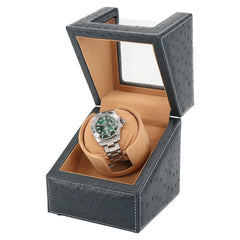 Single Watch Winder In Ostrich leather texture With See-Through Window - Showcase Your Watch