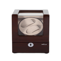 Double Watch Winder with clear Window In Oak Color