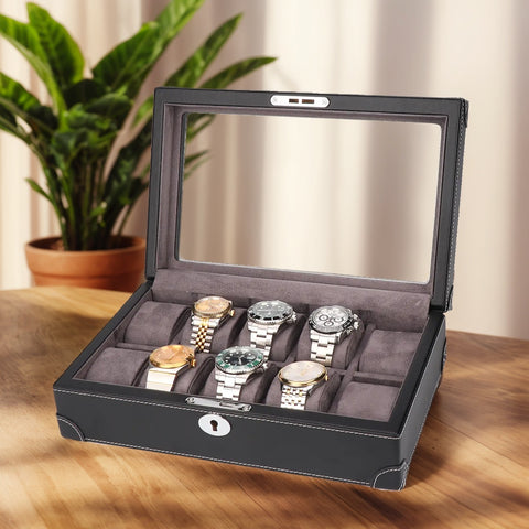 Luxury Leather Finish 10-Watch Window Box - Ideal Gift for Watch Lover ...
