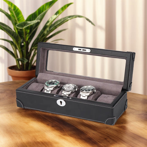 Luxury Leather Finish 5-Watch Window Box - Ideal Gift for Watch Lovers ...